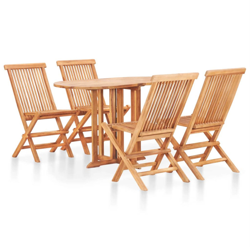 Dovecove 5 Piece Folding Patio Dining Set Solid Teak Wood Wayfair